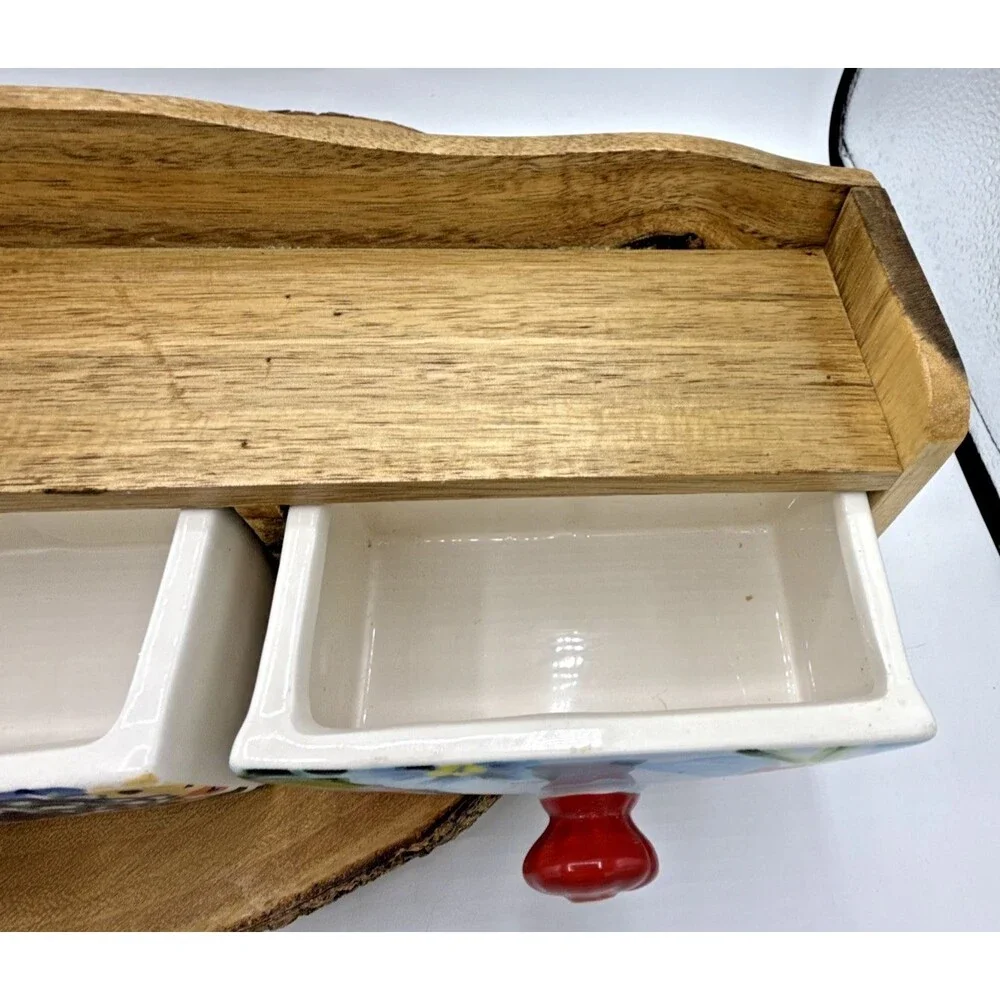The Pioneer Woman Spice Rack Wood Shelf Ceramic 3-Drawers Bin Floral Melody